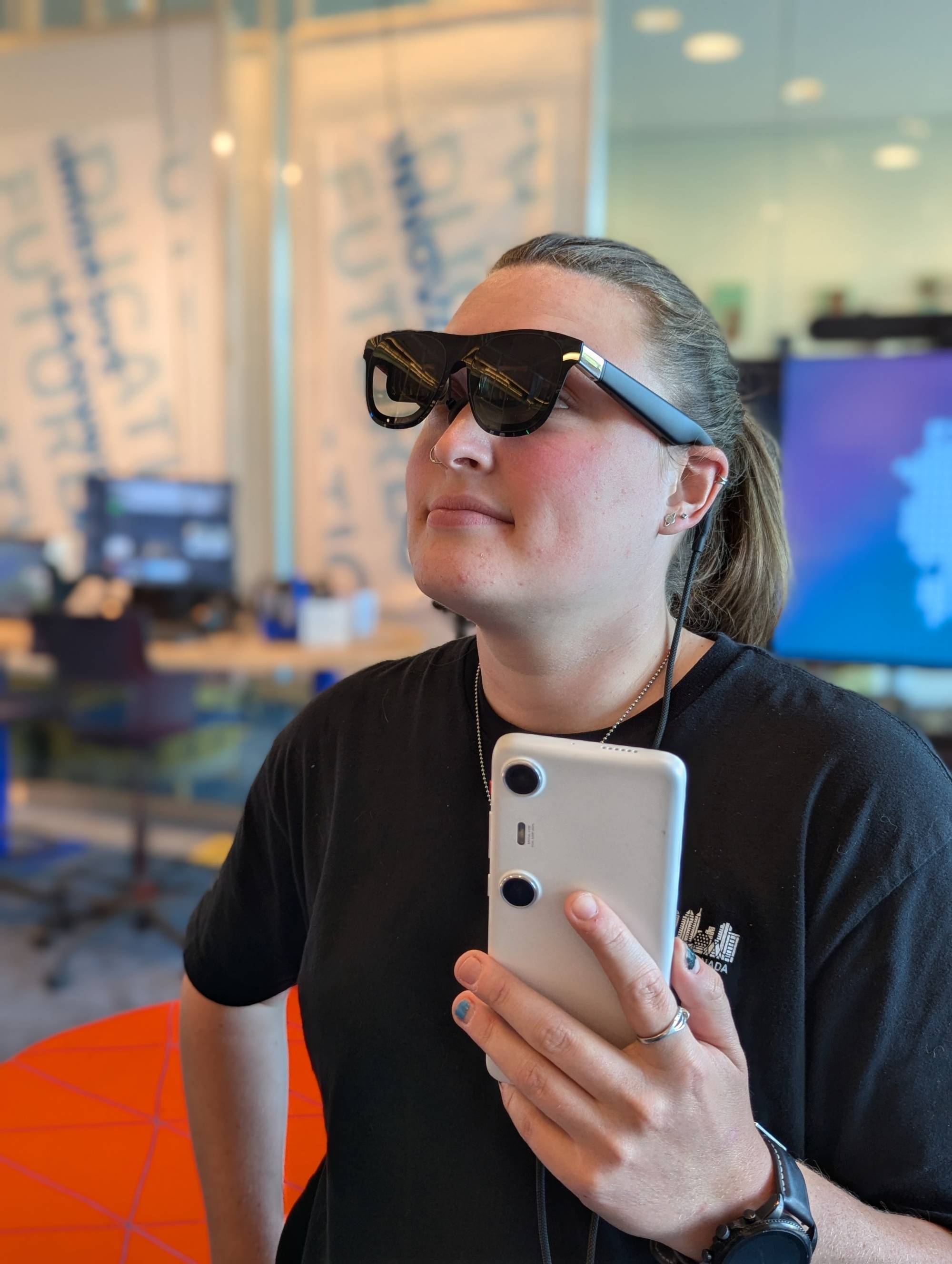 Student wearing XReal Glasses